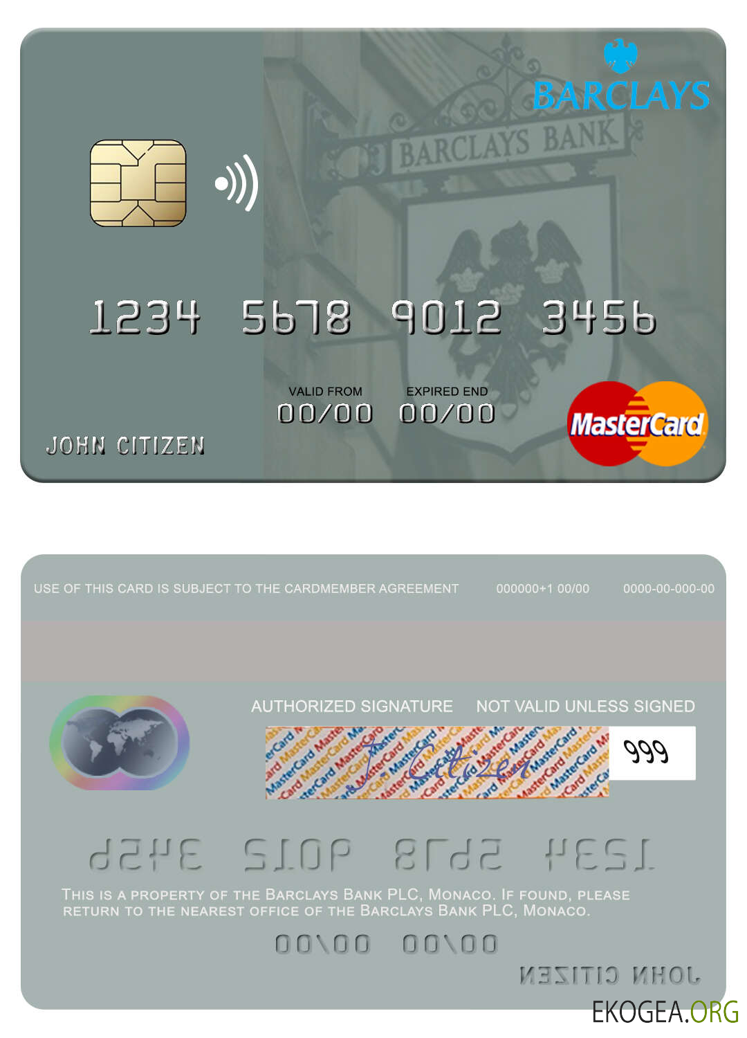 Carte Mastercard de Monaco Barclays Bank PLC